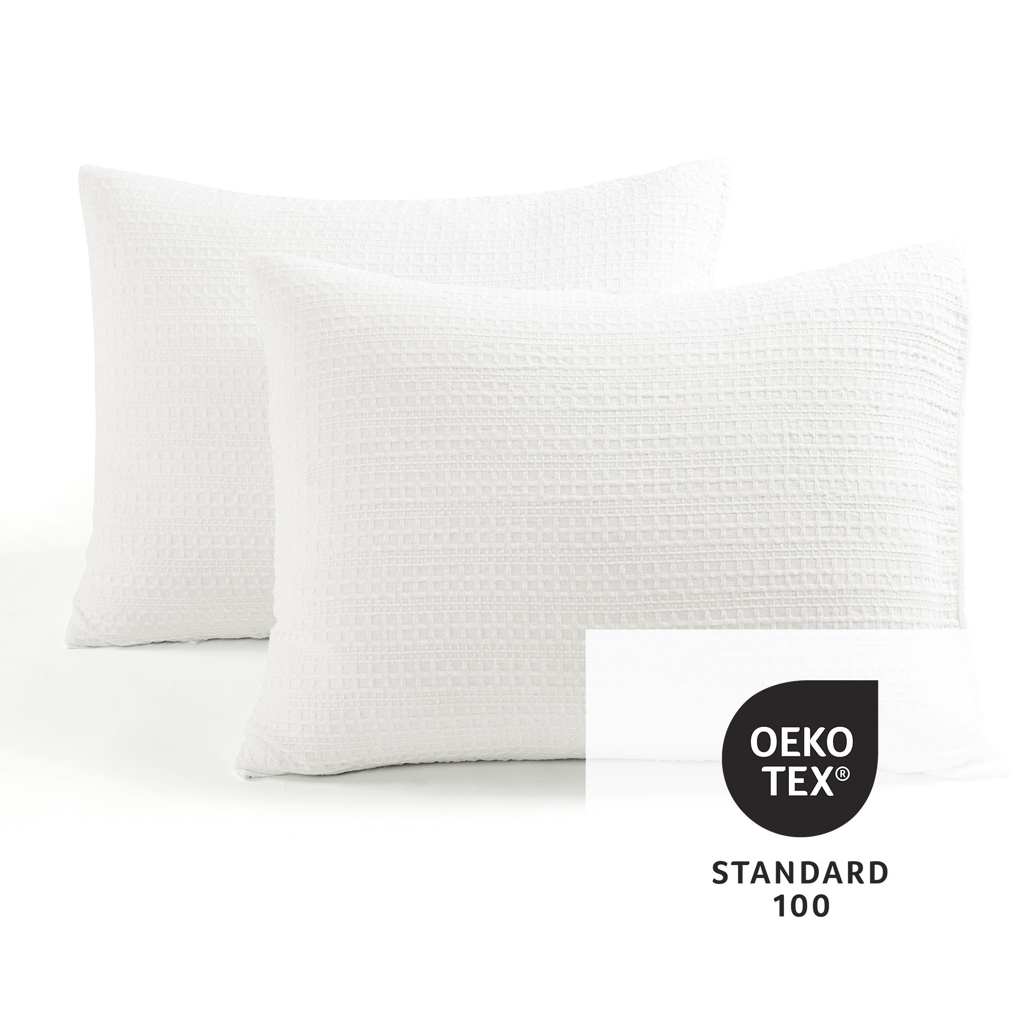Haniya Solid Waffle Woven Cotton Textured Duvet Cover 3 Pieces Set, White, King Duvet Cover + 2 King Shams