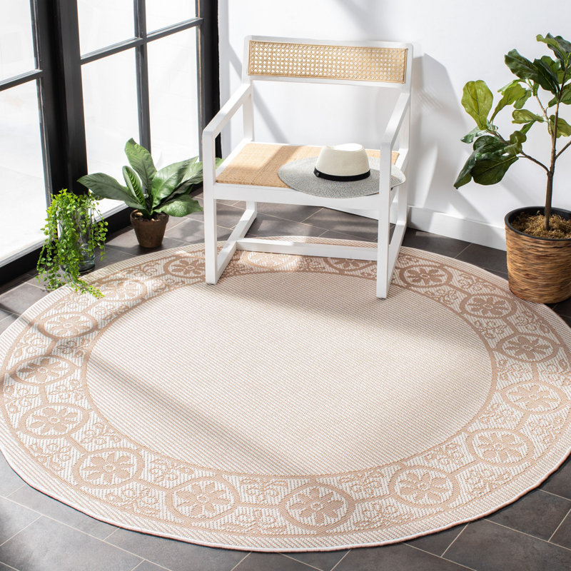 Tapis d'intérieur / extérieur à motif floral lavable à la machine Murielle, Rond 6 pi 7 po