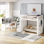 Lit mezzanine simple avec bureau mobile, tablette de rangement et escalier - Lit superposé en bois pour enfants, espresso-494427495-494427514