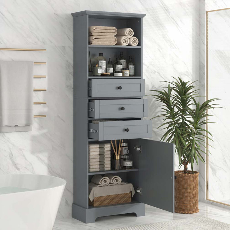 Armoire de rangement avec 3 tiroirs et tablettes réglables pour la salle de bain, Gris
