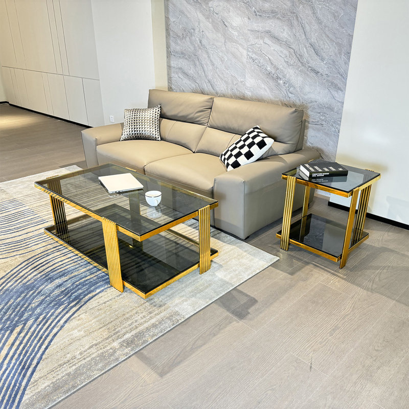 Clate Glass Top Coffee Table, Black, Gold