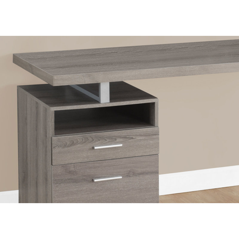 Bureau d'ordinateur contemporain 60 "avec tiroirs de rangement, stratifié brun et métal gris | Idée cadeau, Brun