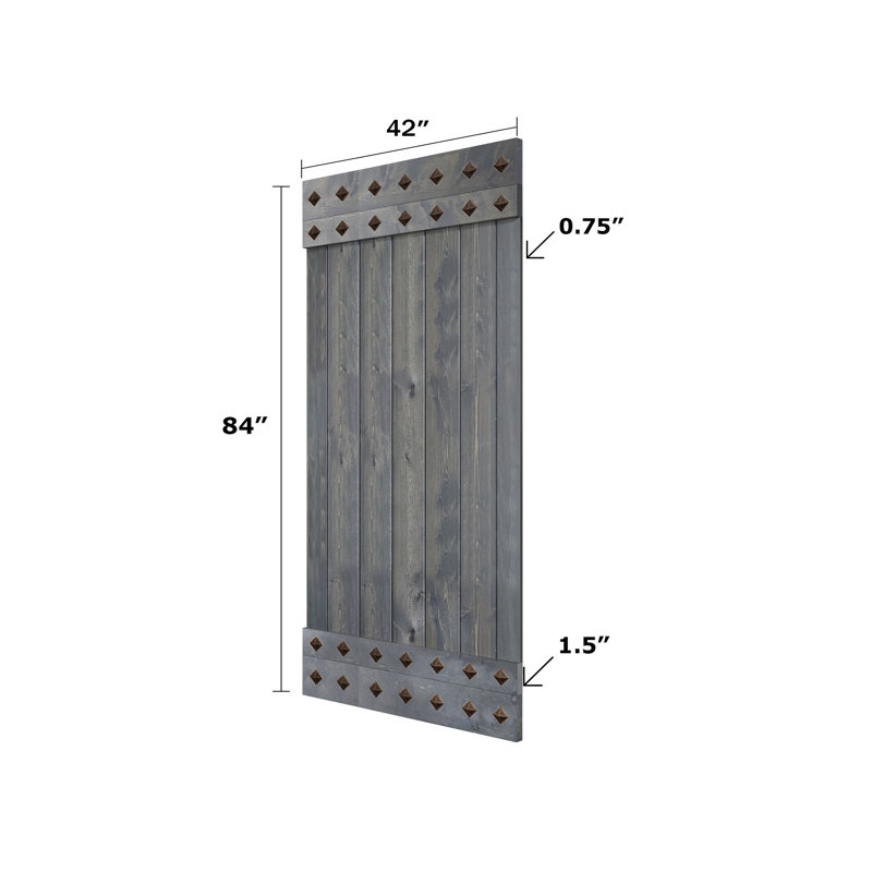 Porte de grange à panneaux et en bois avec quincaillerie d'installation, 84 po x 84 po, Gris carbone