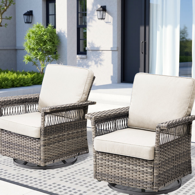Chaise berçante pivotante grise / beige 2 pièces avec accoudoirs de 5,11 pouces, rotation à 360 °, coussin ergonomique, assise profonde pour vous détendre, longue durée, rotation, hauteur