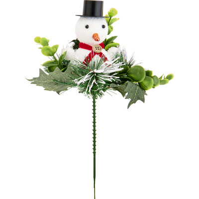 Pine Holly Snowman Christmas Pick, Set of 12