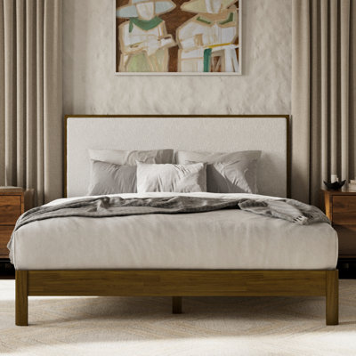 Luca solid wood boucle upholstered headboard bed frame