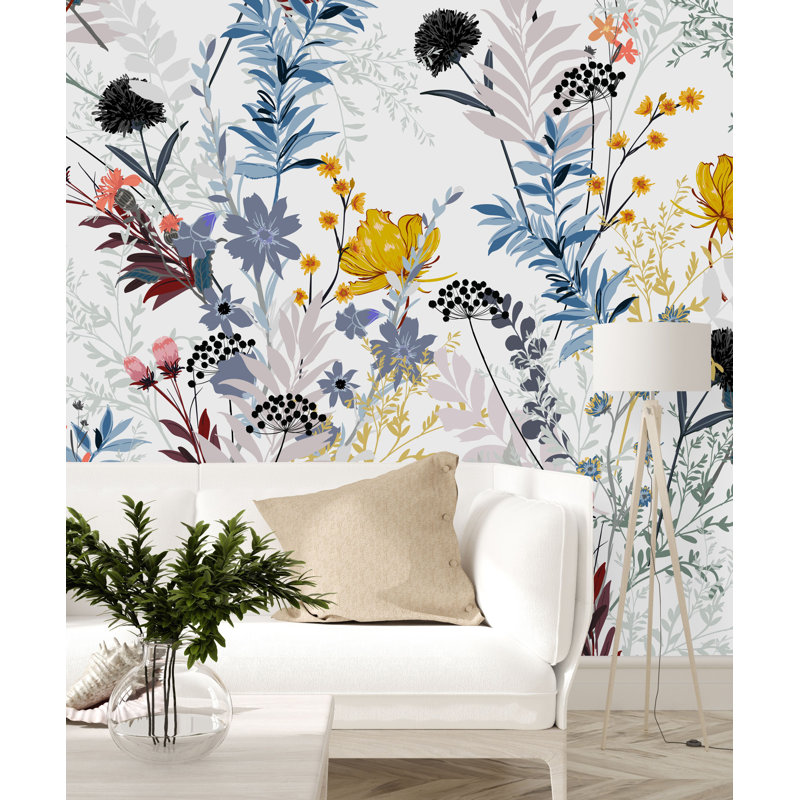 Vinyl Light Wallpaper With Wildflowers M1171, 100" W x 100" L