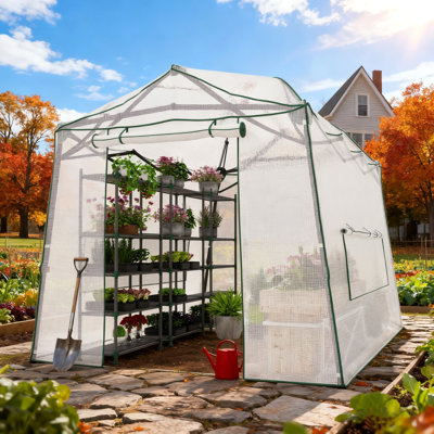11x8.5x8 ft. Portable Walk-In Garden Greenhouse with Adjustable Height Steel Frame, Zipper Door & Ventilated Windows – Durable PE Outdoor Greenhouse