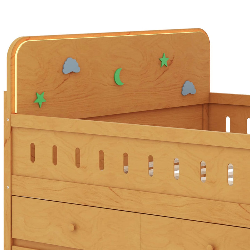 Lit double avec lumière DEL, tiroirs de rangement, Bois