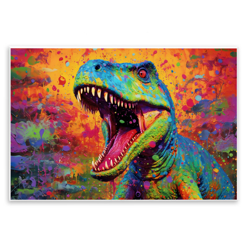 Plaque murale colorée T-Rex avec éclaboussures, design by Creative Studio, H 10 po x l 15 po