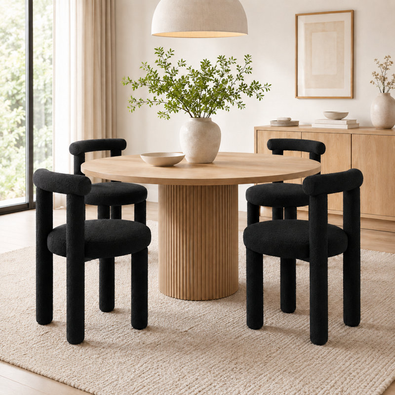 Ensemble de 6 chaises de salle à manger rembourrées modernes H 18,5 po avec pieds en bois massif, 6, Noir
