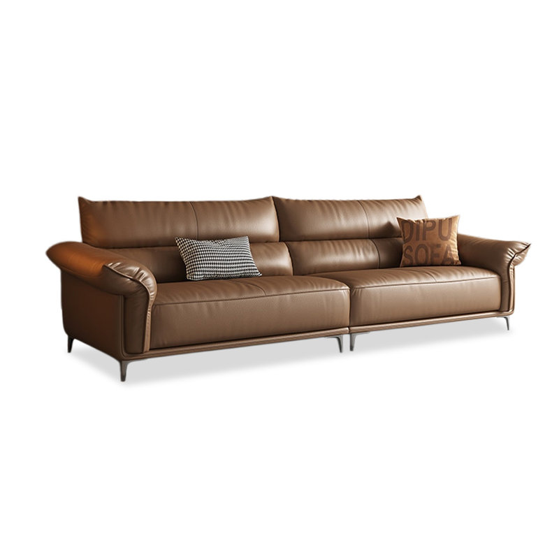 Coussin de canapé modulaire en cuir véritable couleur café, Café, H 37,4 po x l 98,43 po x P 39,37 po