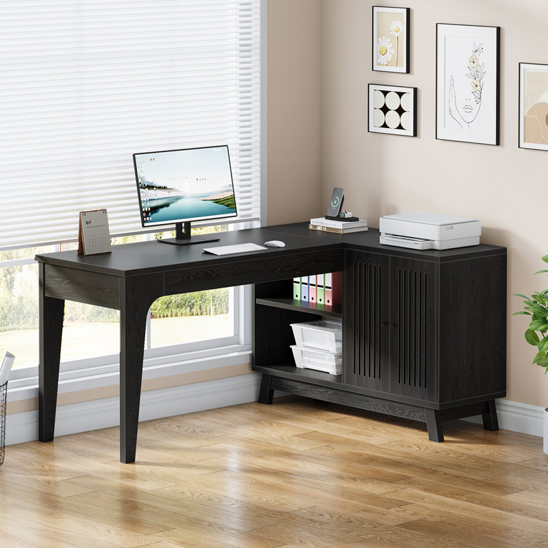144.8Cm W L-Shaped  Writing Desk, Black