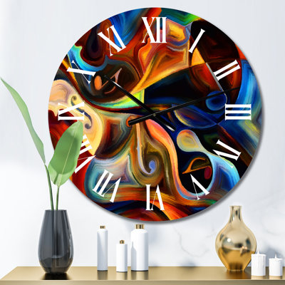Blue Orange And Yellow Dynamics On Black - Modern wall clock
