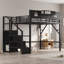 Structure de lit avec escalier de rangement réversible, garde-robe, lumière DEL et alimentation USB, double, noir-1234301540-1234301541