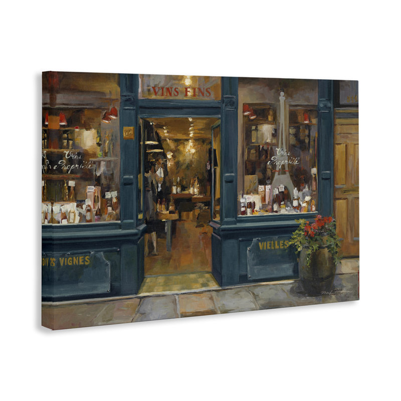 Art sur toile de magasin de vin parisien par Marilyn Hageman, H 16 po x l 24 po