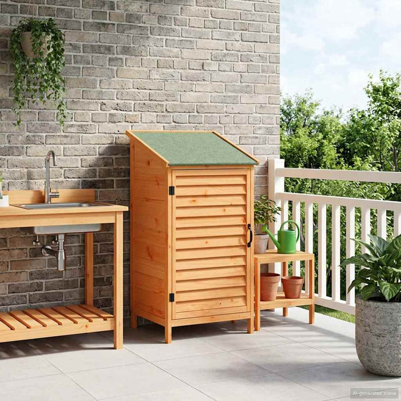 Vidaxl Garden Shed Solid Fir Wood Storage Cabinet Outdoor Modern Design Ample, Brown