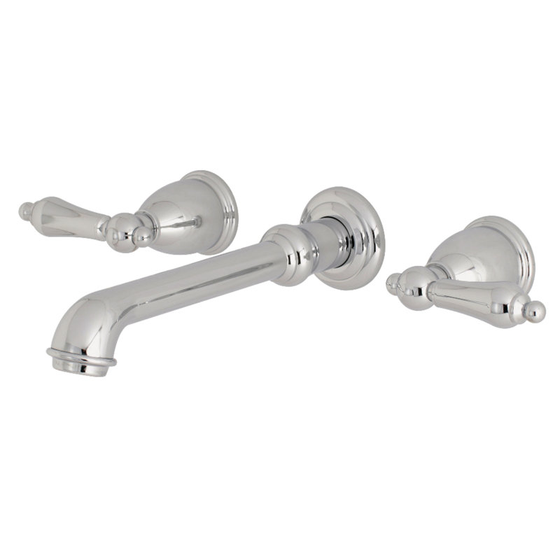 Kingston Brass English Country Two-Handle 3-Hole Wall Mount Bathroom Faucet, Polished Chrome, Lever Handle