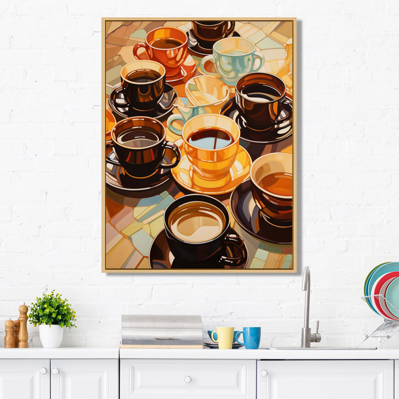 Jaffet Food Coffee Tea VI - Art sur toile, impression sur toile, H 40 po x l 30 po x P 1,5 po, Cadre flottant érable