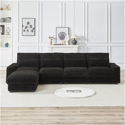 Grand canapé en L de 126 pouces avec porte-gobelet en forme de L, repose-pieds mobile, quatre coussins de taille et quatre coussins de dossier, avec port USB et port de type C