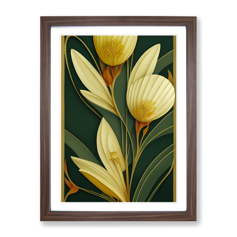 Classical Flower No.1 - Single Picture Frame Print, 64cm H x 46cm W x 2cm D, Walnut