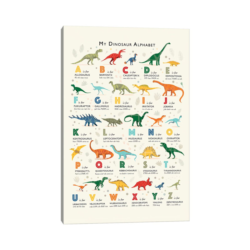 Dinosaur Alphabet - impression d'art graphique, Pas de tapis, Toile tendue, H 48 po x l 32 po x P 1,5 po