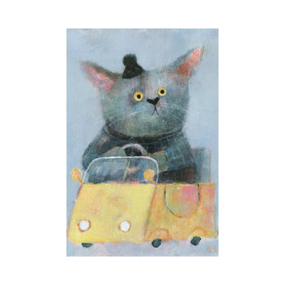 The Cat In The Yellow Car By Natalia Shaloshvili - Wrapped Canvas Painting by Natalia Shaloshvili - Wrapped Canvas Painting