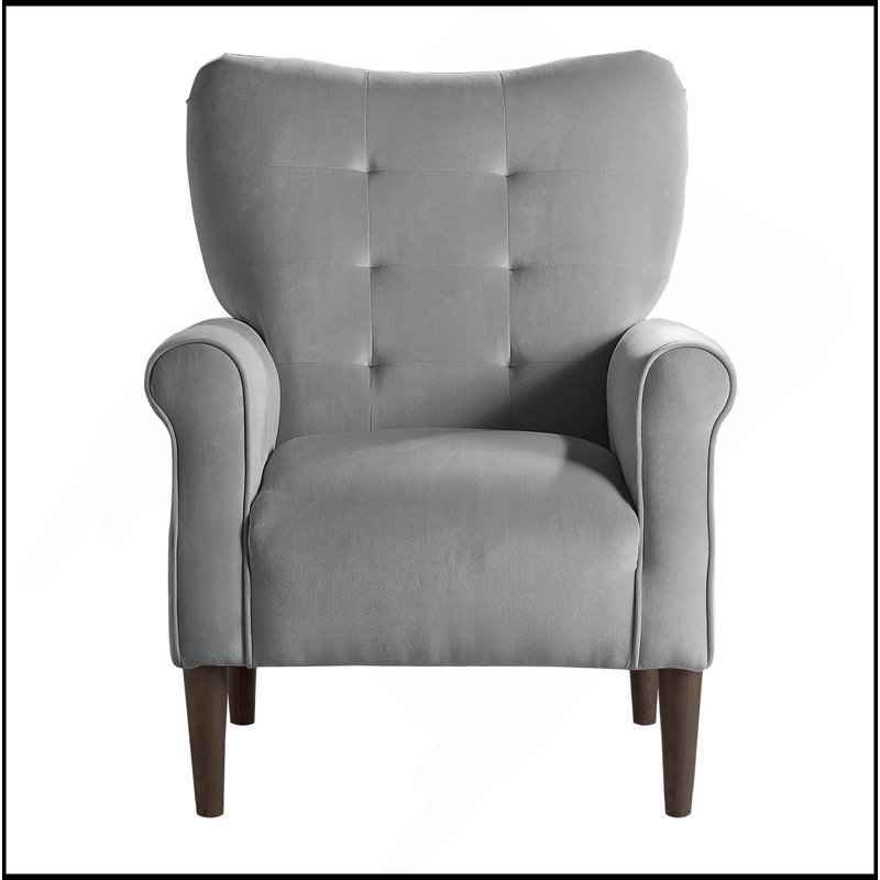 Fauteuil d'appoint classique en velours gris foncé capitonné à dossier capitonné et coussins de siège 1 pièce
