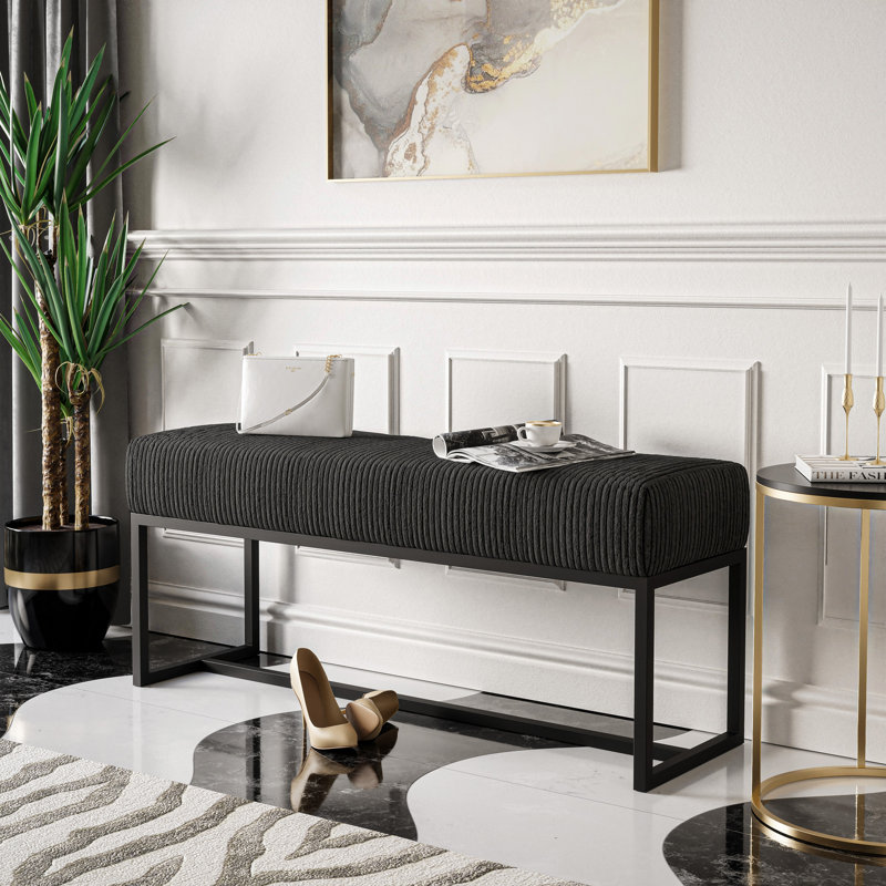 Leechburg Upholstered Bench - DISCONTINUED, 44cm H x 80cm W x 30cm D, 100 % Polyester Dark Grey, Black