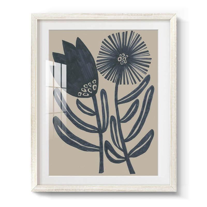 «Blockprint Folk Flowers II», reproduction encadrée, H 28,5 po x l 20,5 po, Blanc