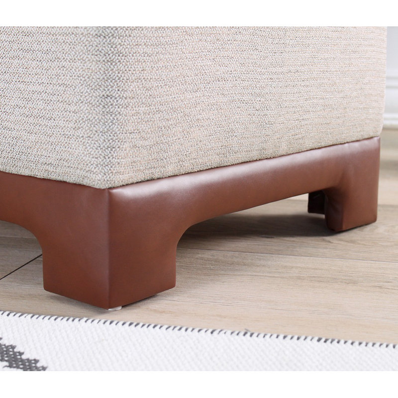 Stylish Pouffe Ottoman, Tan Color, 19.7 x 18.5 x 19.7 inches | 50% Cotton / 50% Linen Fabric, 100% Faux Leather Legs | 35 DNS Orthopedic Sponge, 2.4-inch Thickness | Ideal for Living Room & Bedroom Comfort