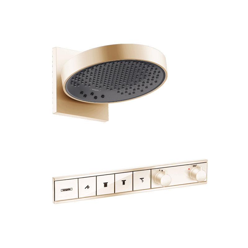 Pomme de douche hansgrohe Rainfinity 250 à 3 jets, 2,5 gallons par minute avec garniture thermostatique RainSelect pour 4 fonctions en bronze brossé