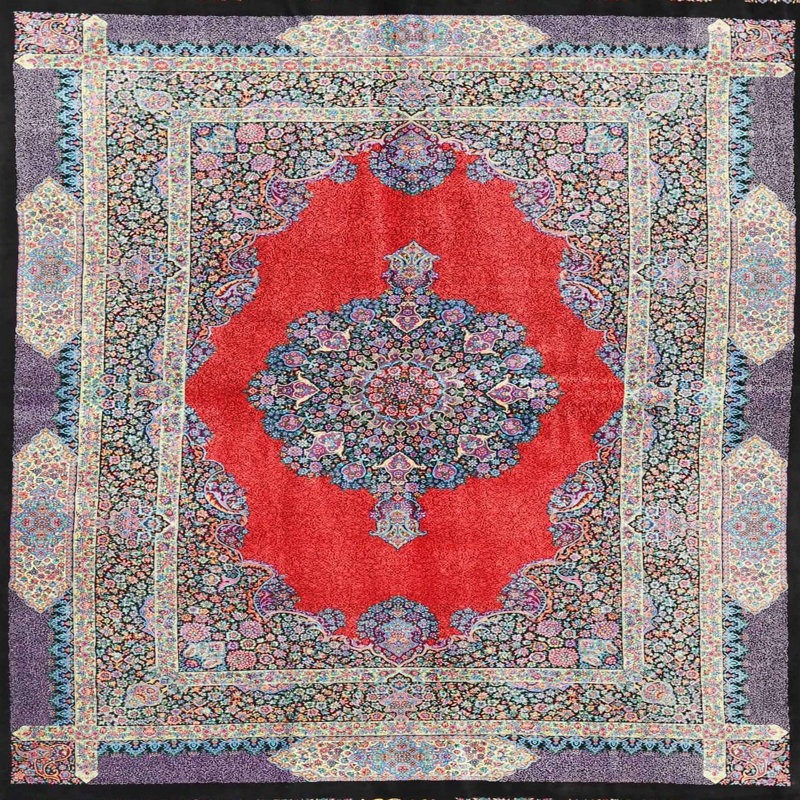 Tapis traditionnel rouge / bleu / gris Daisi, Carré 6 pi