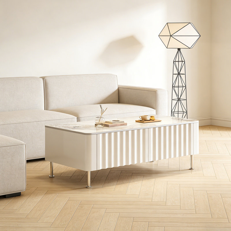 Table basse ondulée Wave, Blanc, Blanc / Gris, H 17,32 po x L 47,24 po x l 23,62 po