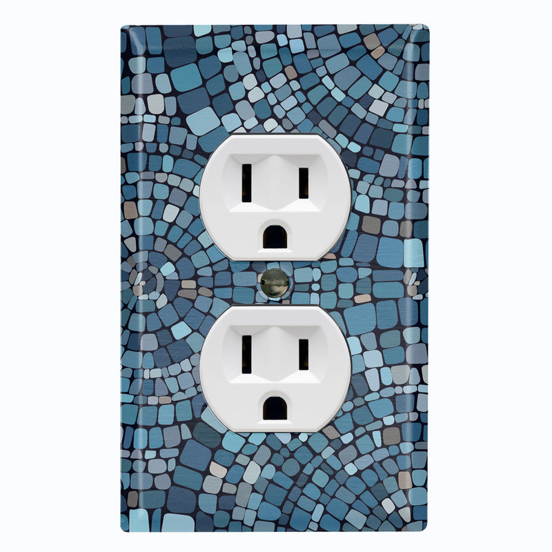 Metal Light Switch Plate Cover; US Standard Size 2 Gang Toggle - Printed Image of Blue Tile Pattern, #8 Single Duplex Outlet