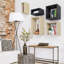  Ensemble de 4 tablettes murales cubiques flottantes pour la découverte de l'espace, marbre noir-65563805
