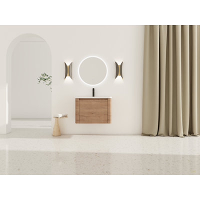 Meuble-lavabo mural 28 po avec lavabo en céramique et 1 porte à fermeture en douceur, emballage KD, contreplaqué