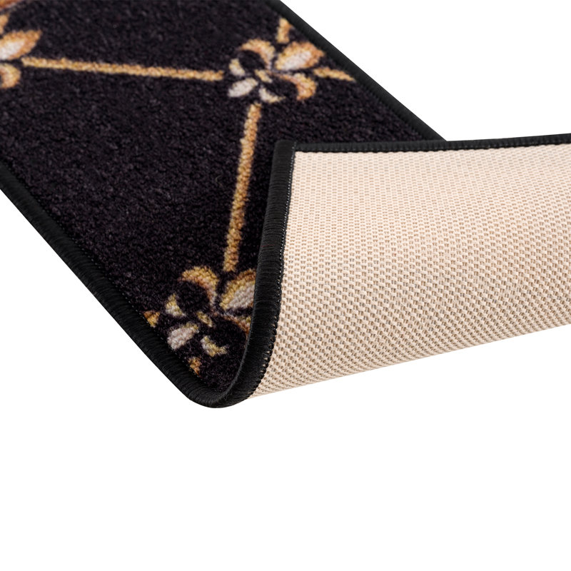 Tapis d'escalier bleu marine / brun / vert / crème Aadhan, Noir, 7