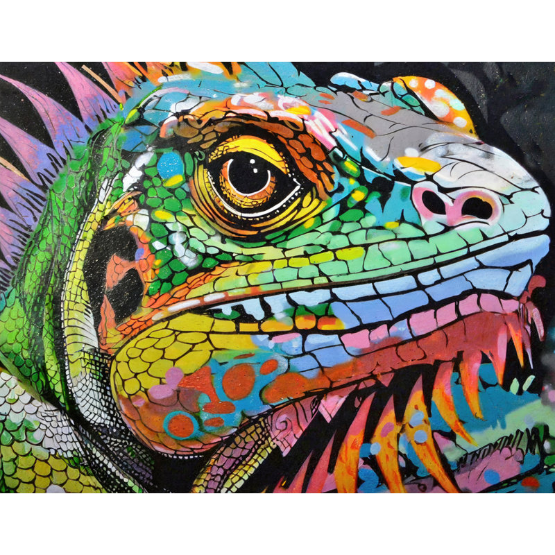 «Iguana Graffitianimals» sur toile, H 15 po x l 18 po