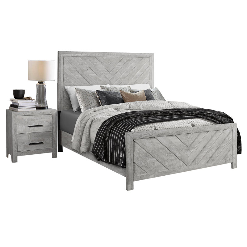 Ensemble de chambre à coucher simple 2 pièces Mishika, Chêne rustique, 2 Pcs: Bed, Nightstand, Lit simple