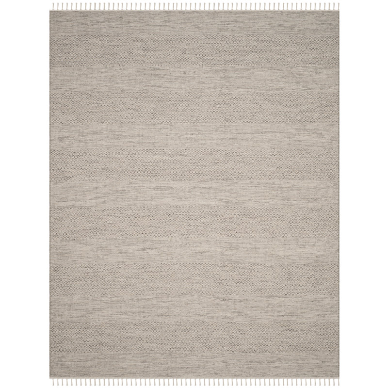Tapis ivoire / gris acier en coton tissé à plat à la main Bester, Rectangle 11 pi x 15 pi