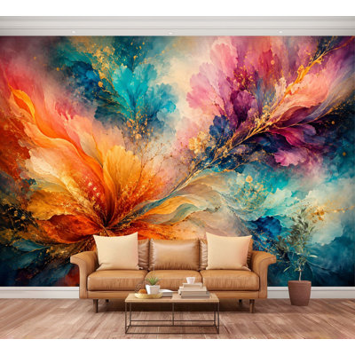 Wall Mural Peel and Stick Wallpaper Abstract Colorful Swirling Brush Strokes Vibrant Blues Oranges Pinks Self-Adhesive Removable Contact Paper Wall Decor for Living Room Bedroom 100"H x 144"W