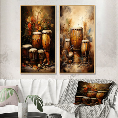 Ensemble d'art mural sur toile Djembe Journey Earthy Umber