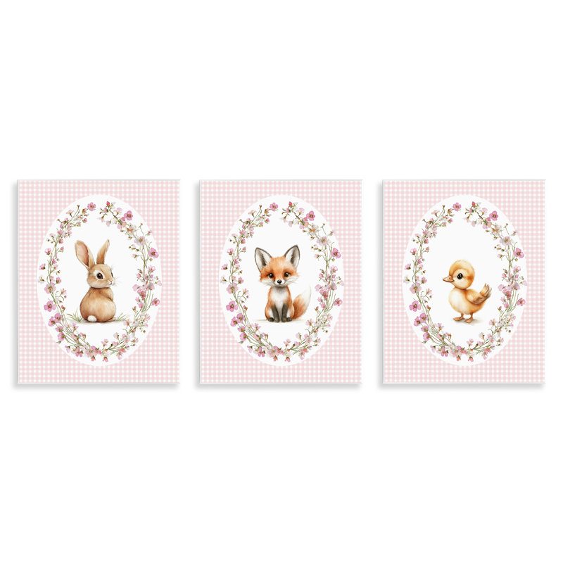 Plaque murale printemps animaux vichy, design par Christine Simpson Art