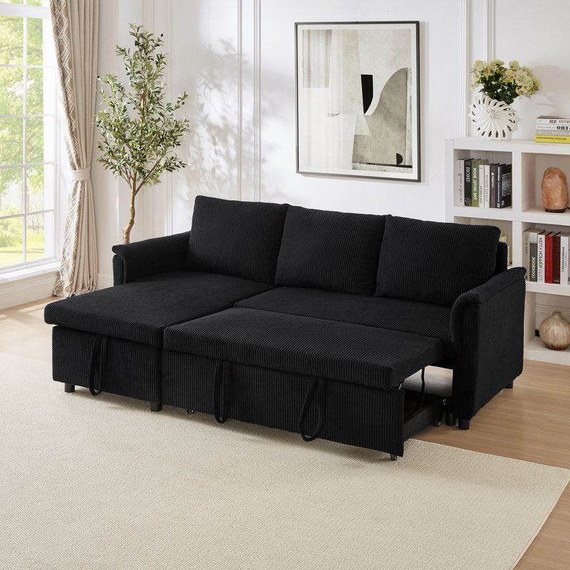 Canapé-lit modulaire en L avec causeuse et méridienne avec rangement, Noir