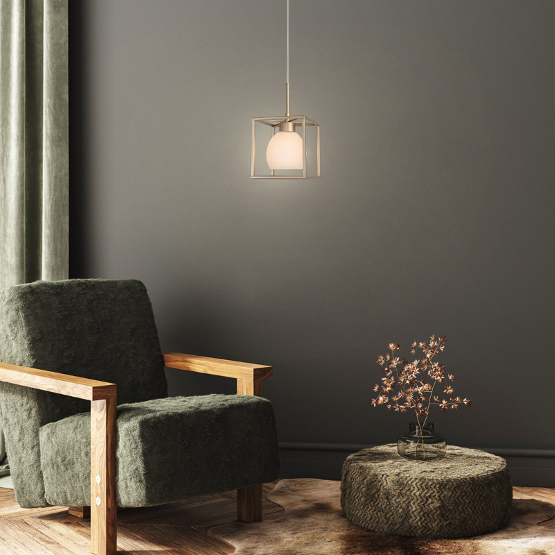 1-Light Gold Pendant Light Frosted Glass with Quick Links and Universal Ceiling Style for Kitchen Island