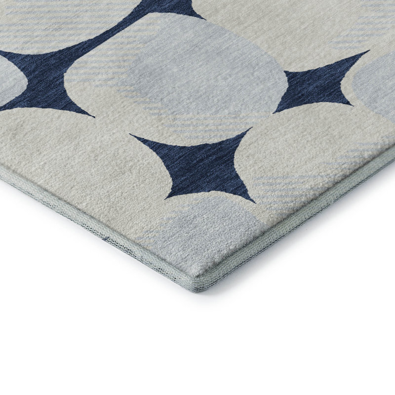 Tapis bleu marine de qualité supérieure lavable à la machine Prisco, Rectangle 1 pi 8 po x 2 pi 6 po