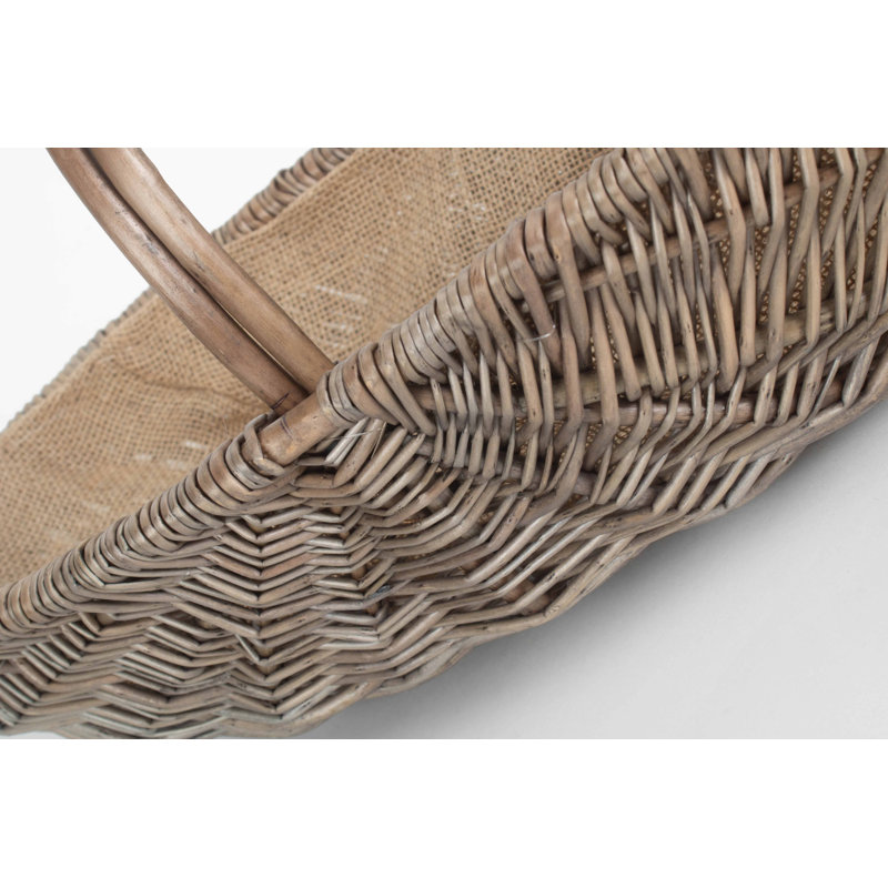 Brambly Cottage Shallow Lined Garden Wicker Trug Basket, 24cm H x 43cm W x 25cm D