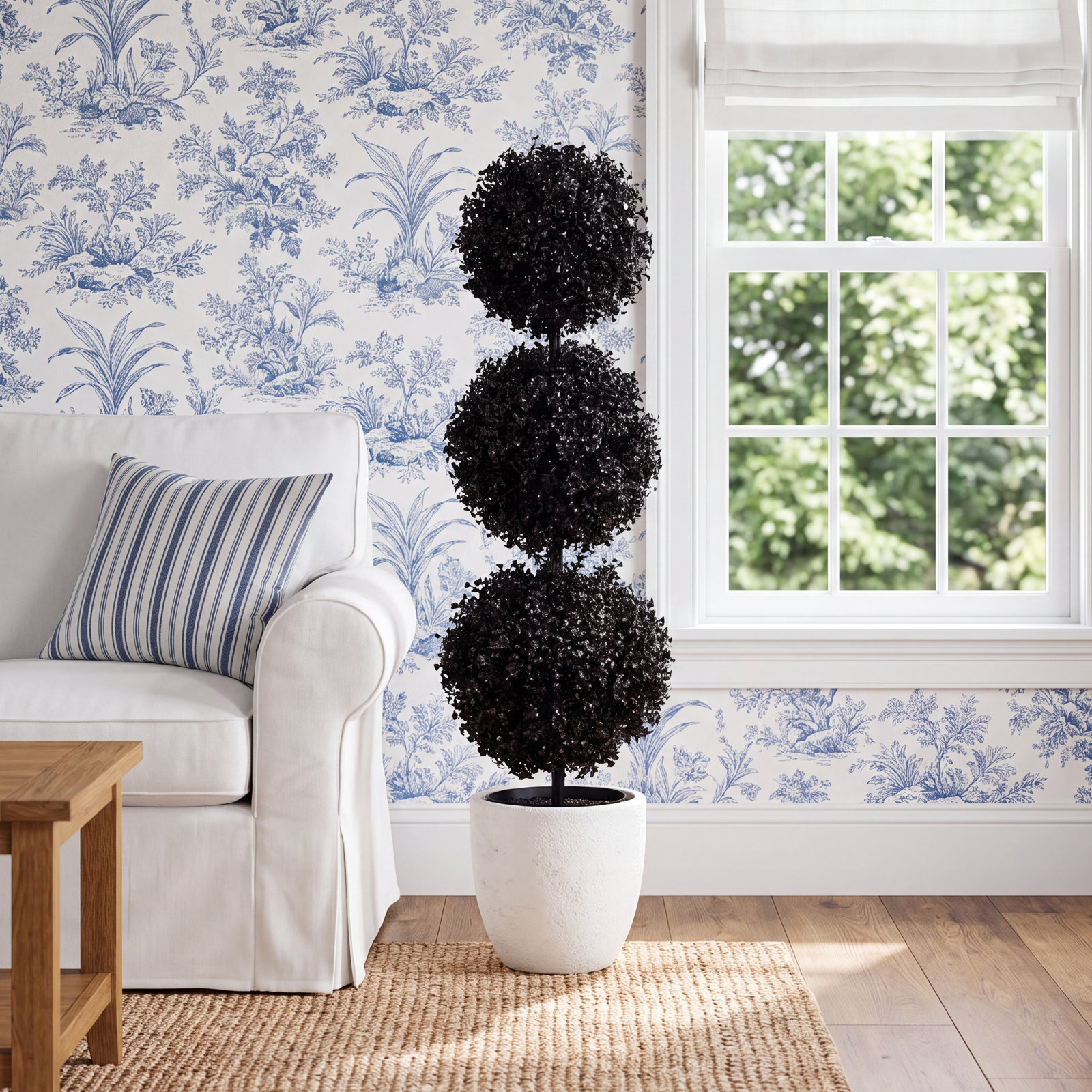 96" Boxwood Topiary in Nursery Pot, 36" H x 10" W x 10" D, Black