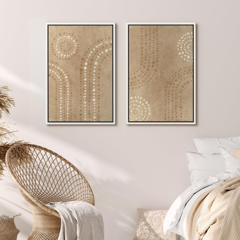 «Sandy Tones Dot Motif abstrait géométrique», 2 pièces sur toile, H 36 po x l 24 po, Blanc